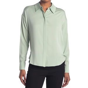 DIANE VON FURSTENBERG DVF pastel green Leanna stretch silk button up top 14